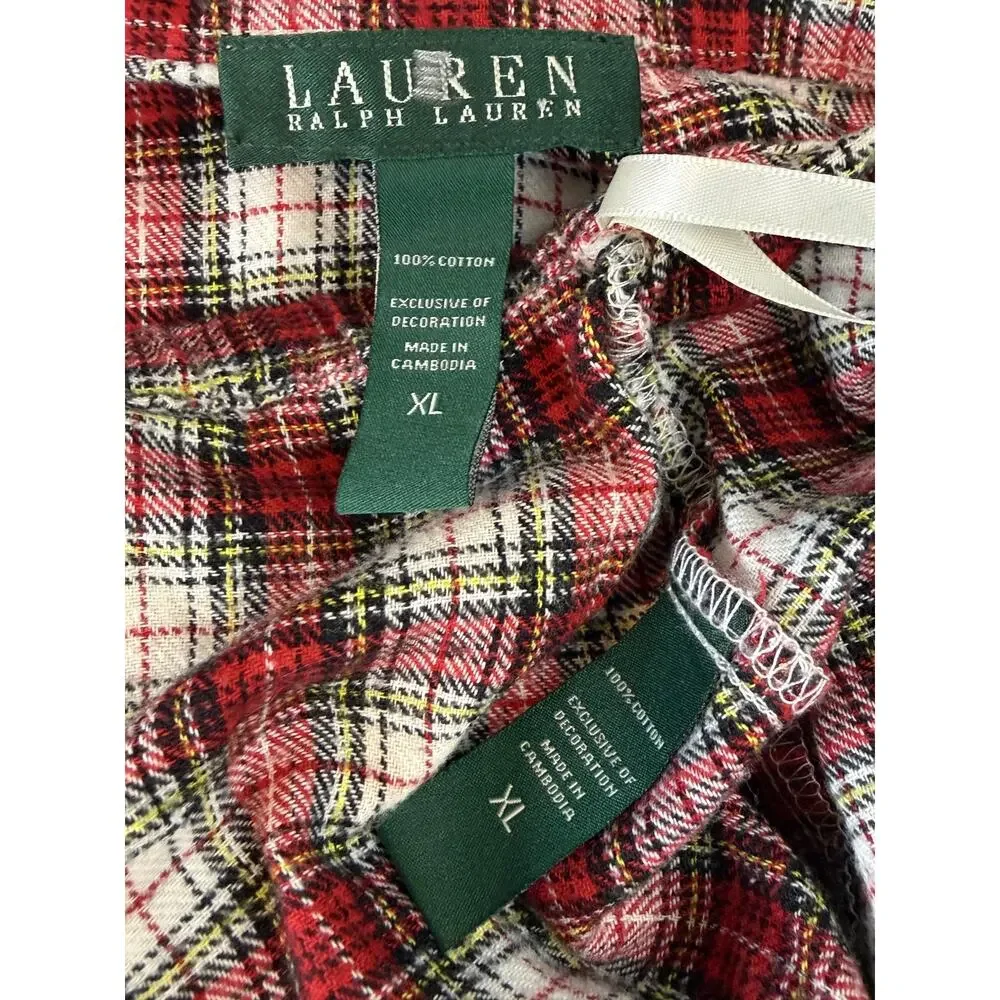 Lauren Ralph Lauren Plaid Cotton Flannel Holiday Christmas Pajama Set Womens XL